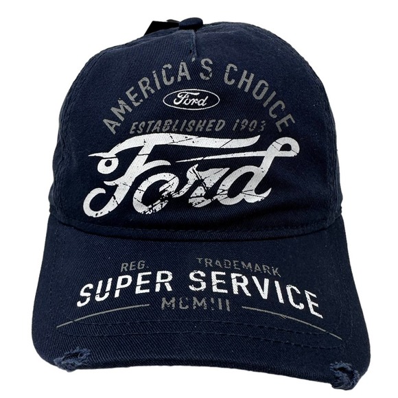 Ford Men's Officially Licensed Vintage Distressed Snapback Hat Cap in Navy - Picture 2 of 5